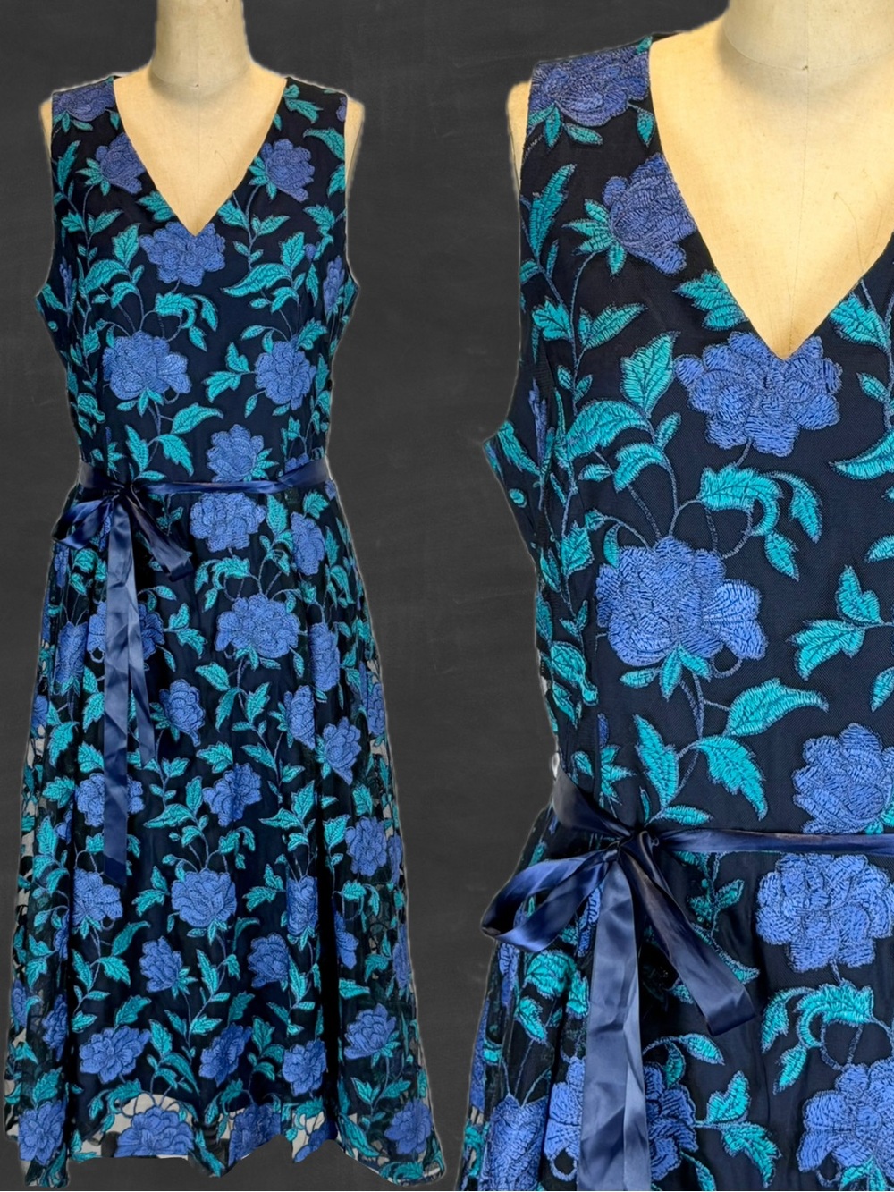 Moody floral lace sundress sleeveless sun dress purple teal long maxi Tahari‎ 12